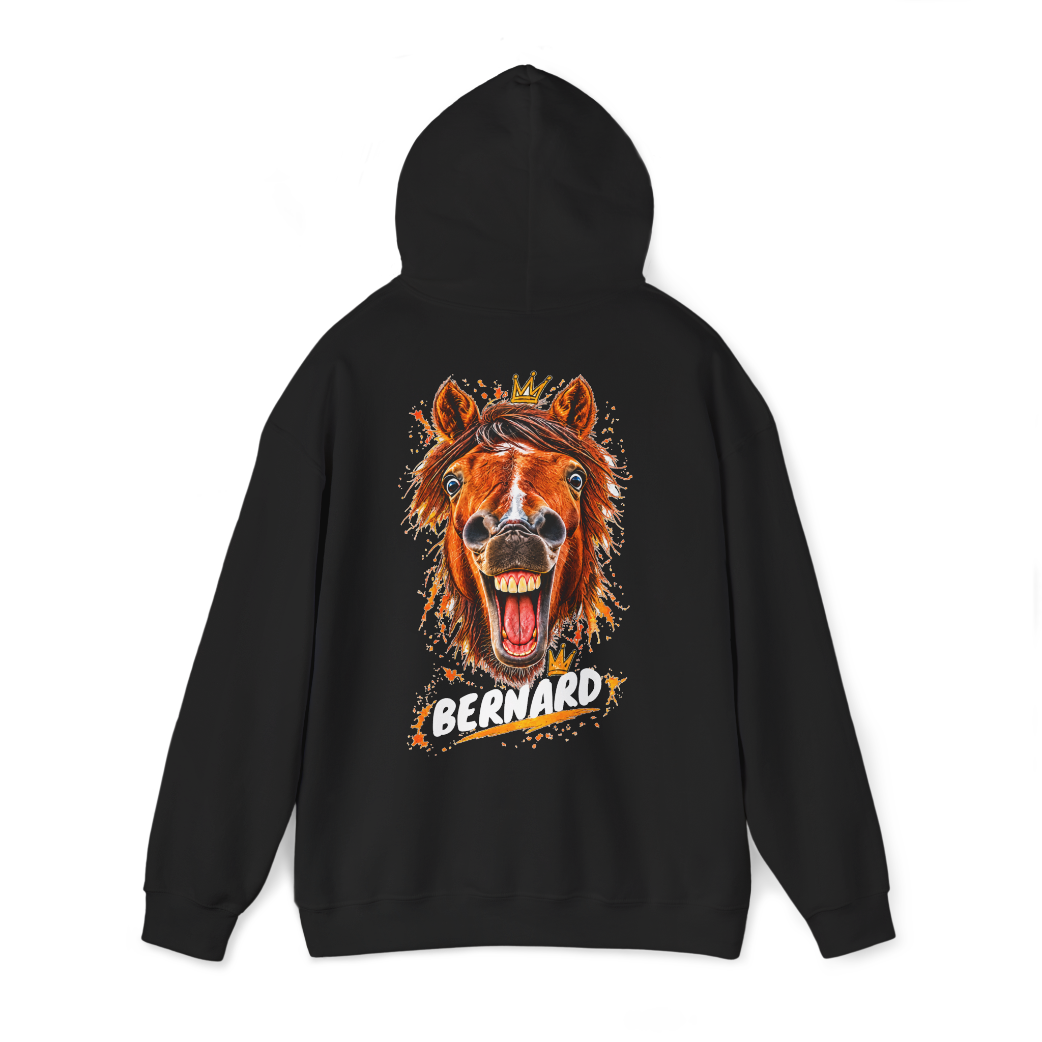 Sweat personnalisé Le Cheval Qui Crie sur fond splash orange