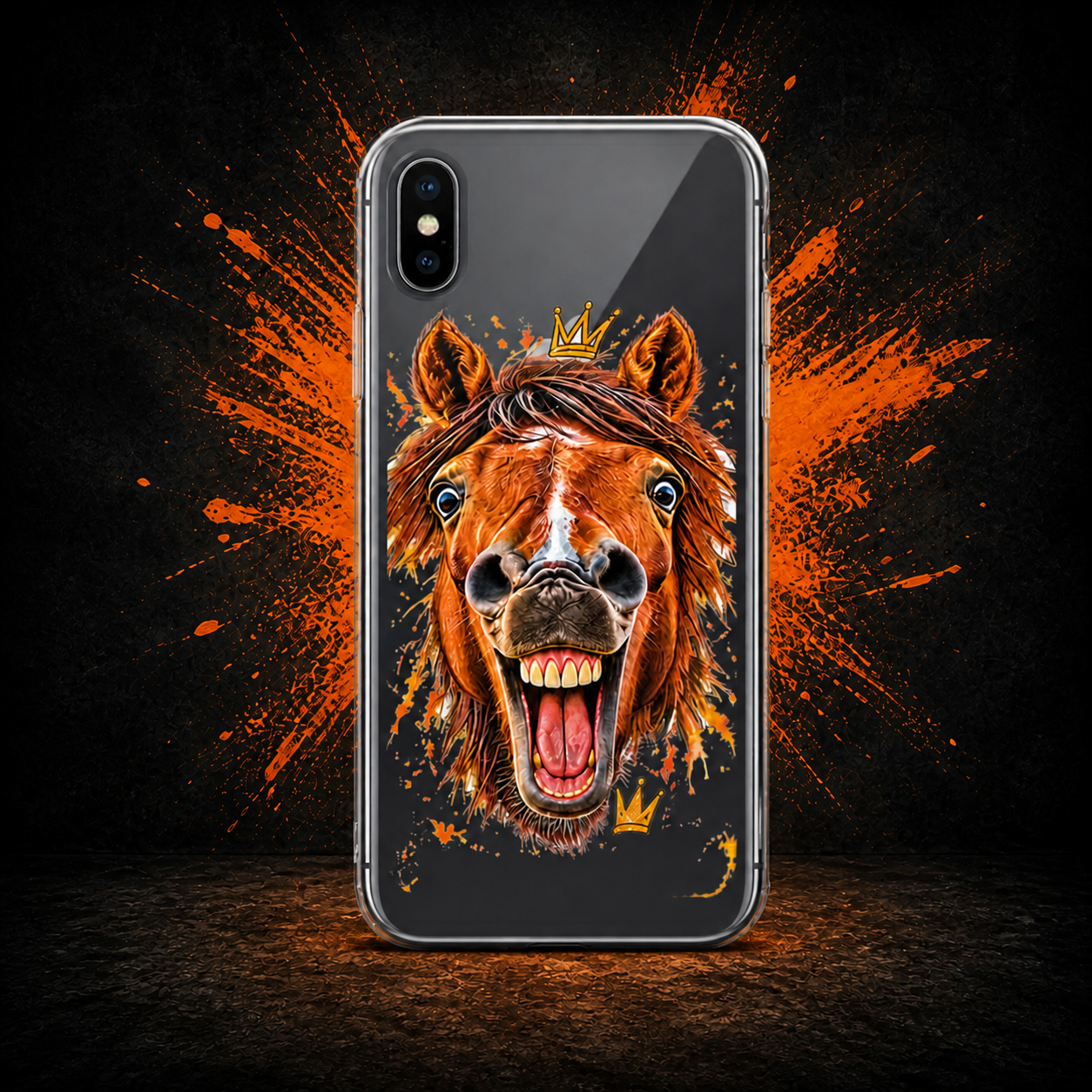 Coque iPhone Le Cheval Qui Crie intégrée au fond studio splash orange